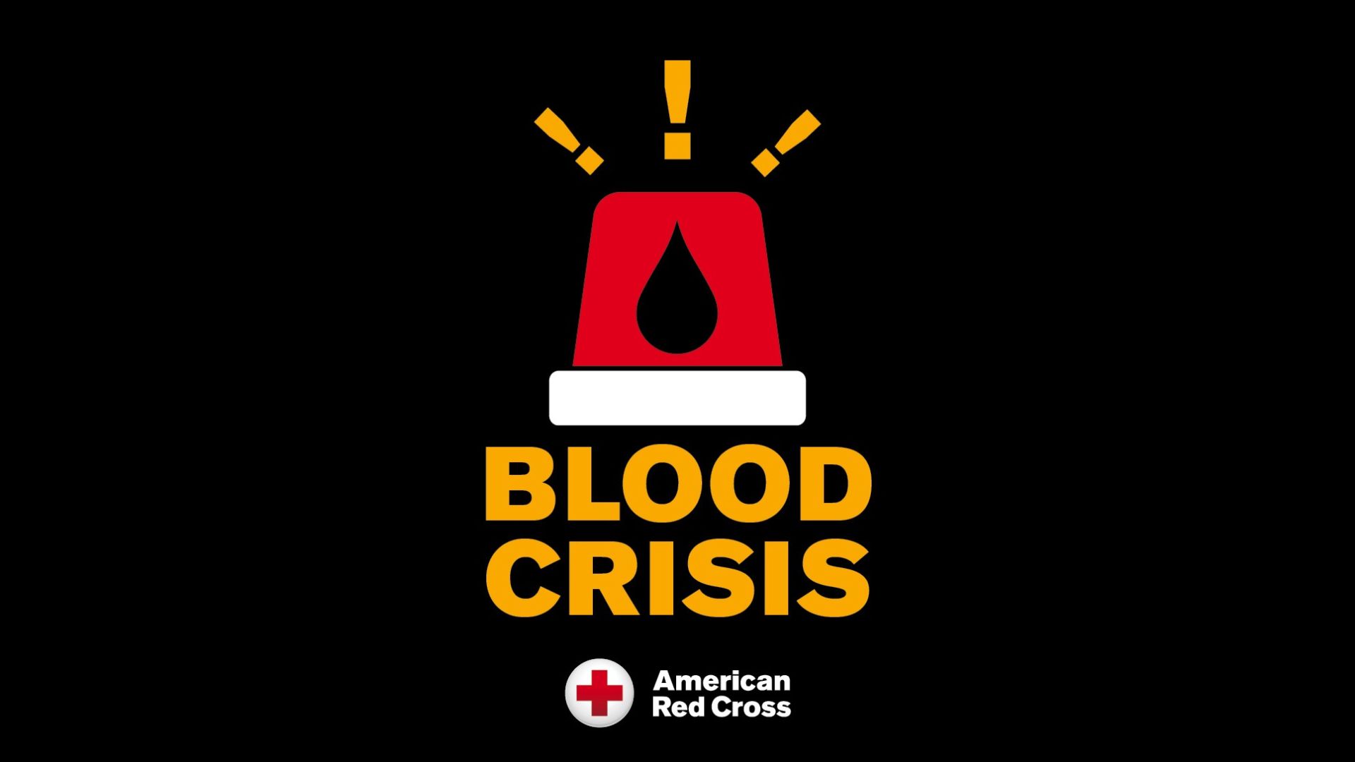 Graphic featuring a stylized red siren with light rays emitting from it and a blood droplet inside, set against a dark background with the bold text 'BLOOD CRISIS' and the American Red Cross logo below.