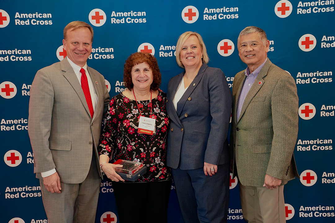 Red Cross volunteer Carla Venditti is pictured with Red Cross CEO Jennifer Graham, Delaware Valley Chapter Board Member John Susanin and Philadelphia Chapter Board Member Kenneth Wong.