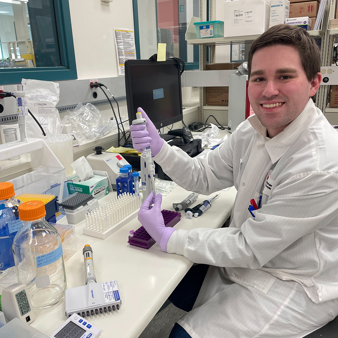 Photo of specialized testing technologist Connor Klee in the in the National Reference Laboratory for Specialized Testing in Philadelphia.