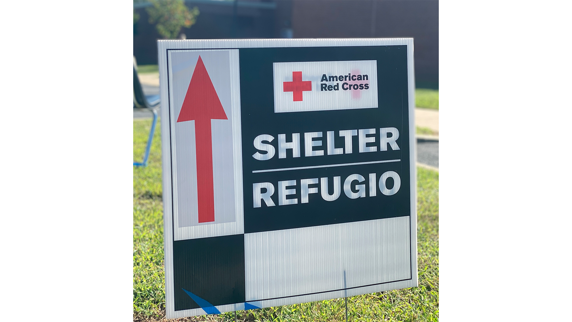 Photo of a sign that reads American Red Cross Shelter