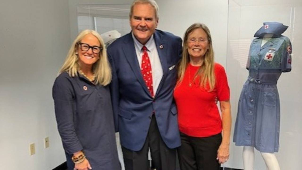 buck lewis and wife, malinda, inside red cross office