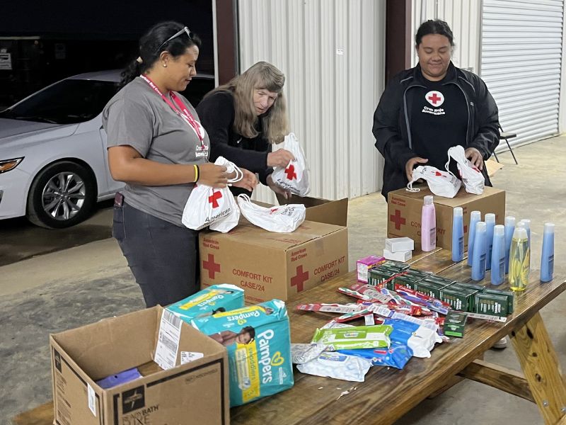 volunteers packing comfort kits