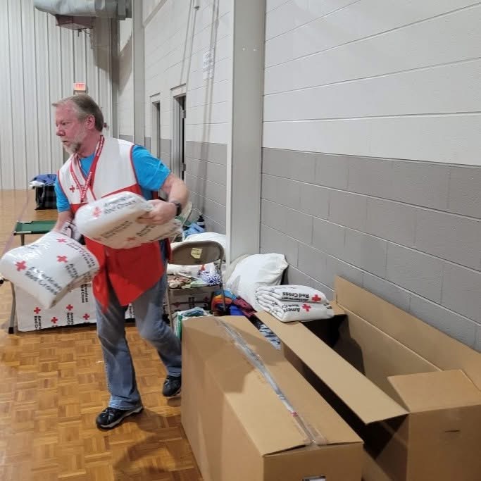 Todd Barrack helps at an American Red Cross shelter
