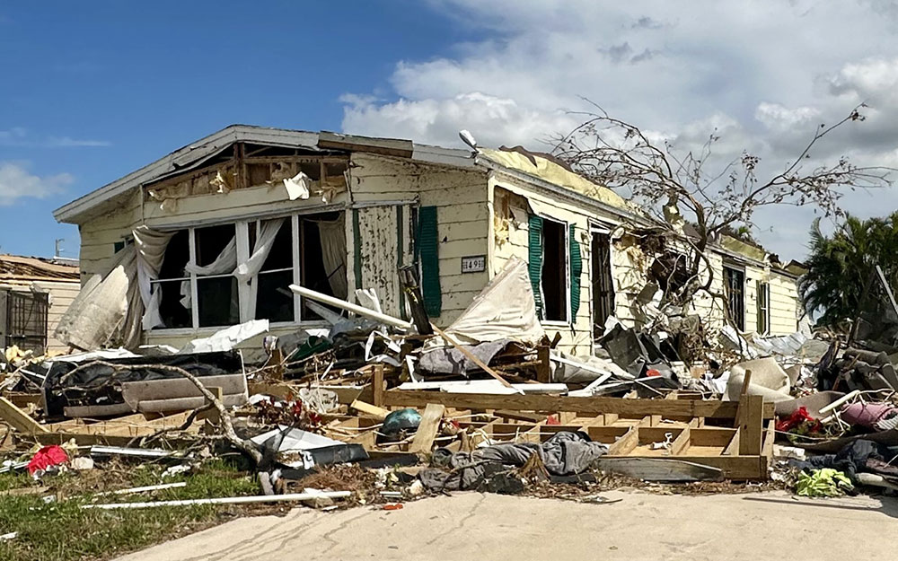 Damaged house from a hurricane.