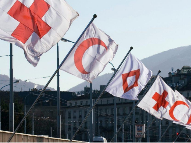 imagen de las banderas del Movimiento Internacional de la Cruz Roja y de la Media Luna Roja