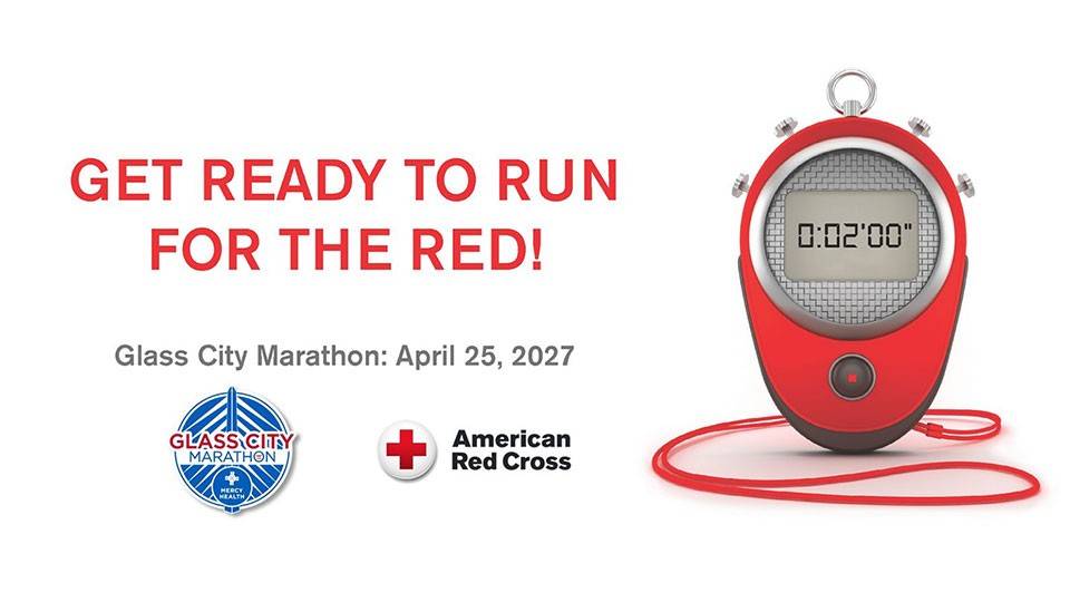 Run for the Red Banner with Glass City Marathon Mercy Health logo.