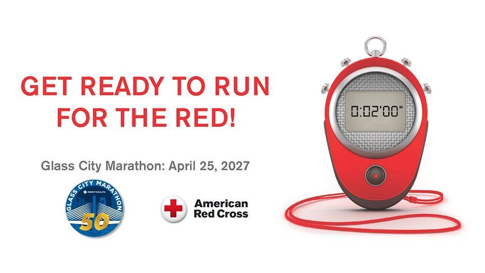 Run for the Red Banner with Glass City Marathon Mercy Health logo.