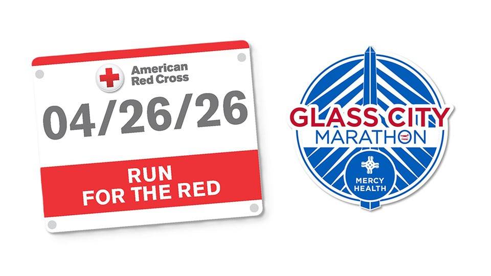 Run for the Red Banner with Glass City Marathon Mercy Health logo.