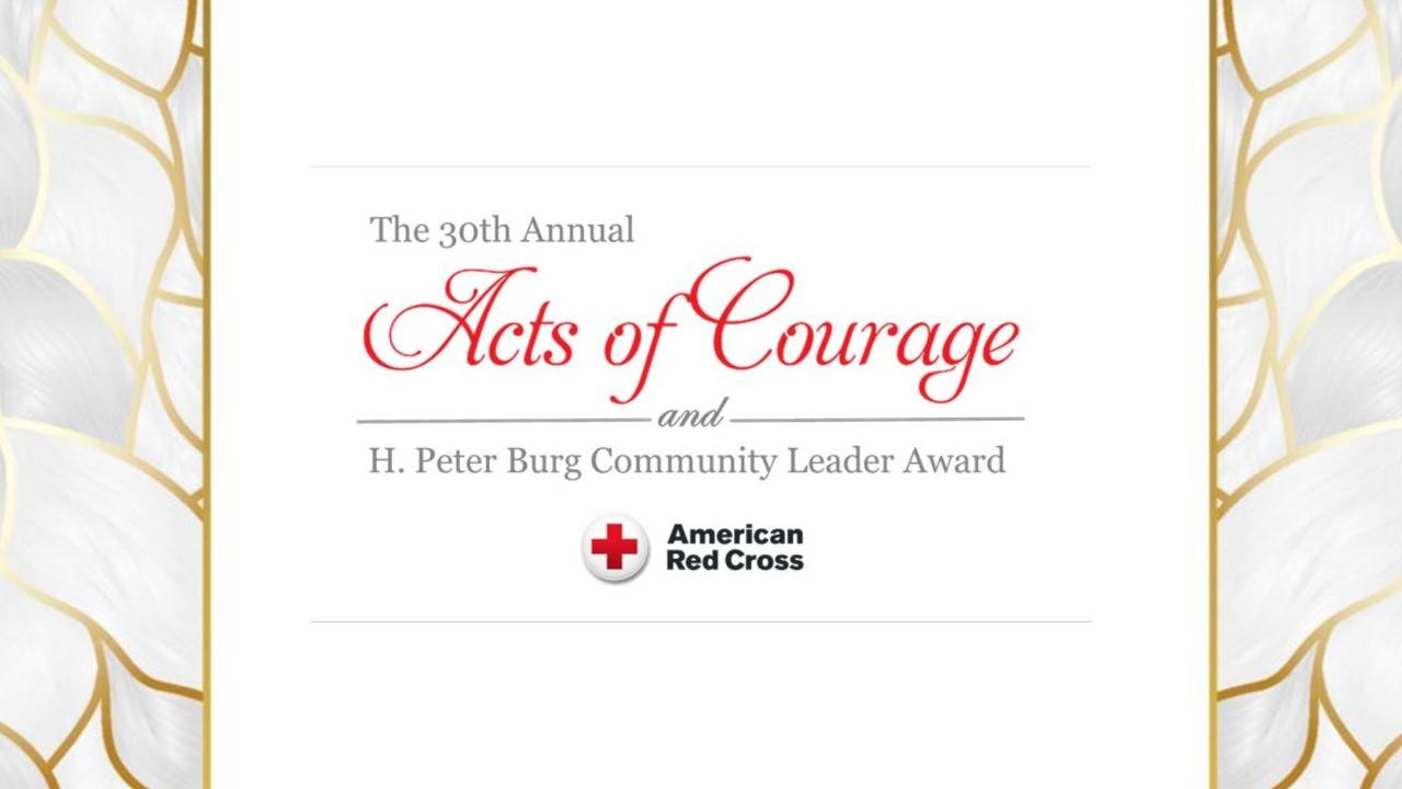 Acts of Courage banner with kids in superhero custumes raising hands above their heads.