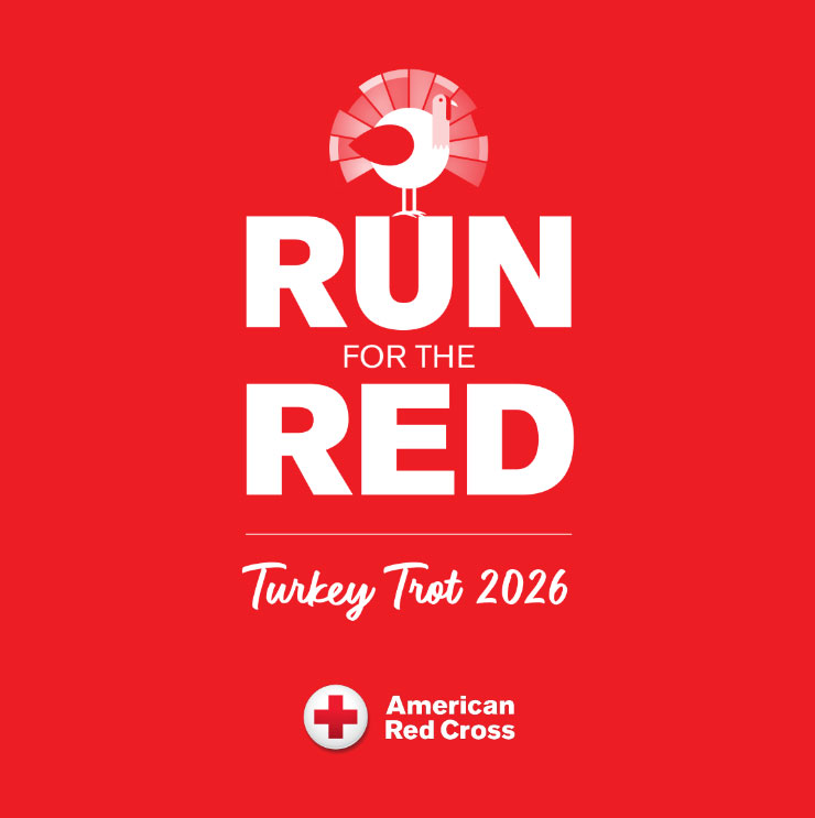 American Red Cross Run for the red Turkey Trot banner with drawing of a turkey.