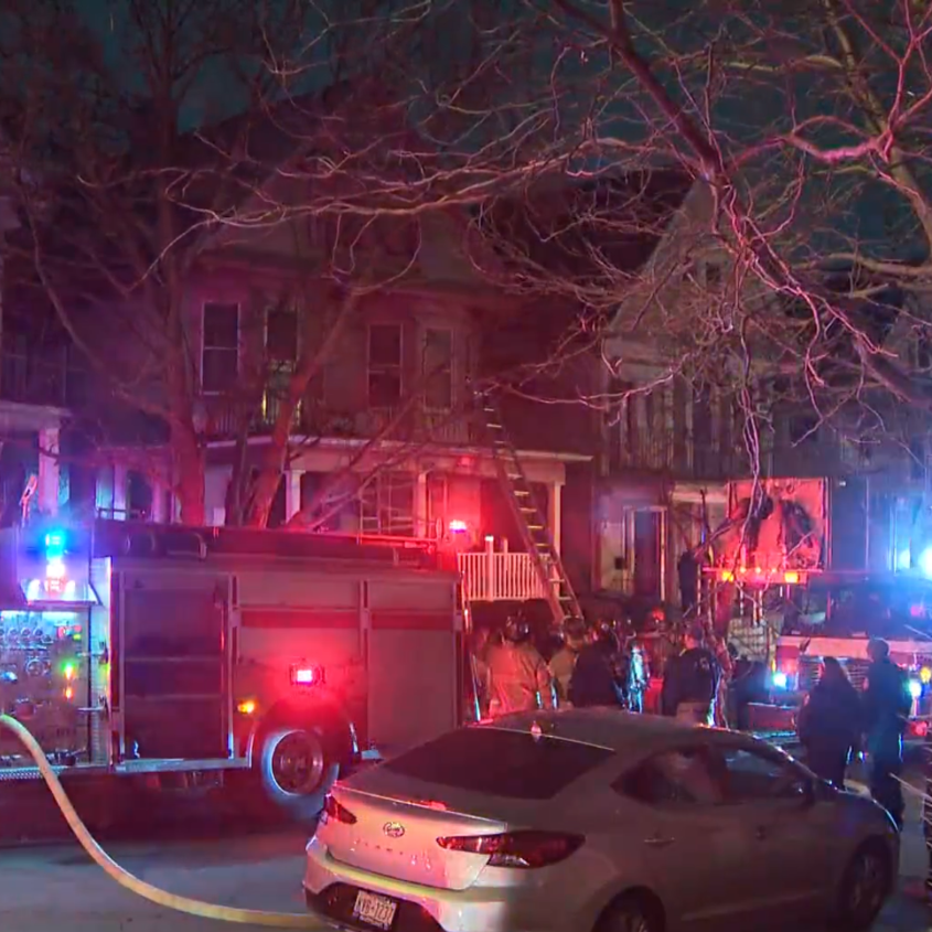 home with fire truck outside