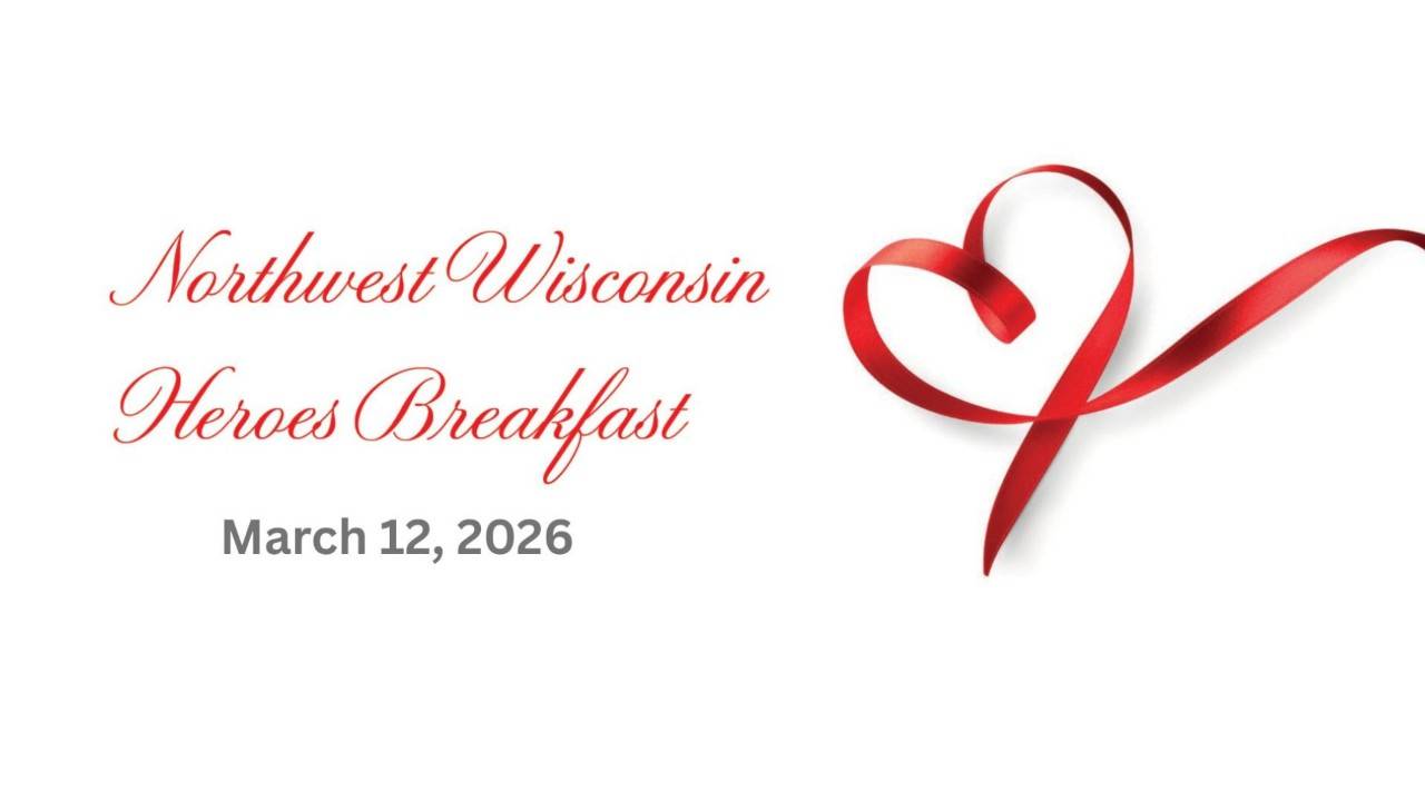 Northwest Wisconsin Heroes Breakfast banner with red ribbon