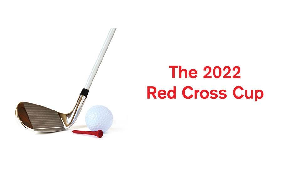 Golf club, ball and tee with red text The 2022 Red Cross Cup