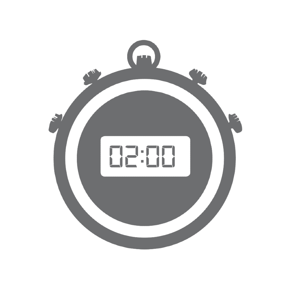 Icon of a stopwatch with two minutes on the face.