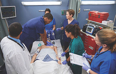 Hospital team performing CPR, illustrating ALS+BLS and PALS+BLS bundled training that saves time and simplifies administration.