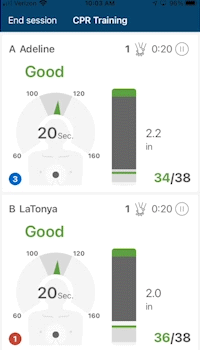 iPhone demonstrating some features and capabilities within the Advanced CPR Feedback App