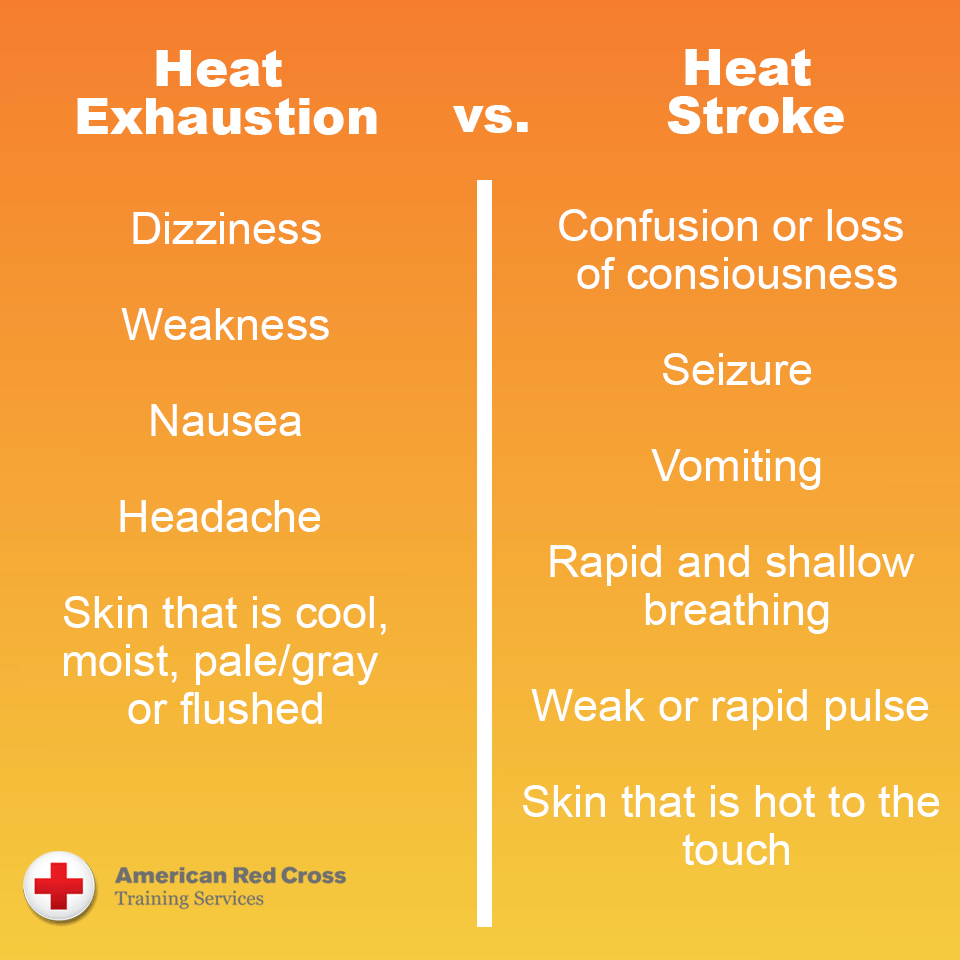 Difference between heat exhaustion and heat stroke.