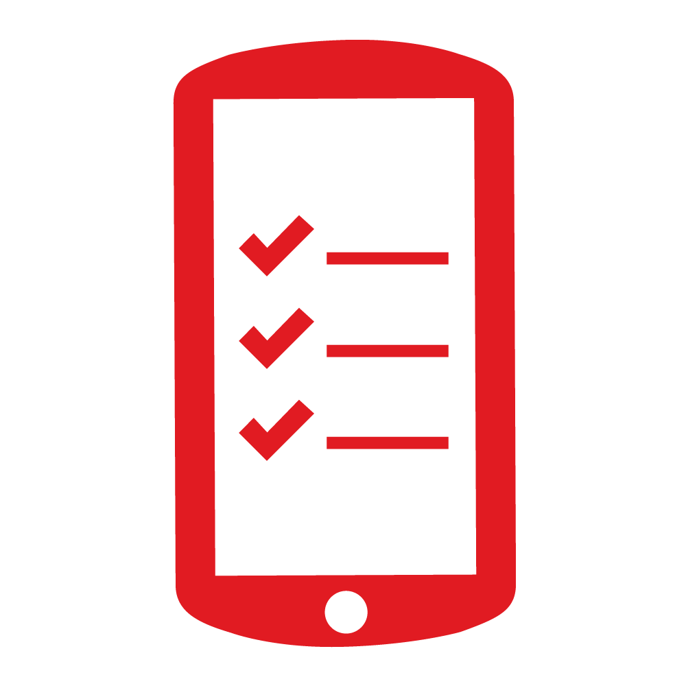 Mobile device icon with three item list checked, representing unmatched support.