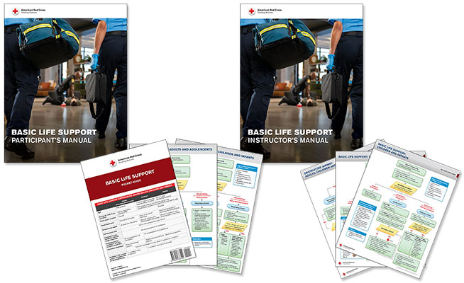BLS Participant's Manual (cover), BLS Instructor's Manual (cover), BLS Pocket Guides and BLS Code Card Set