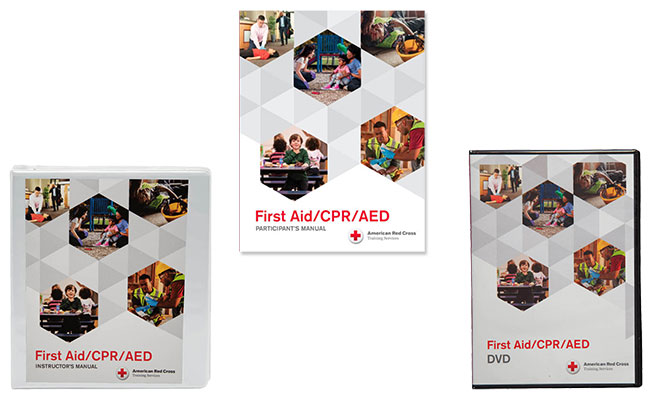 First Aid/CPR/AED resources: instructor manual, participant manual, and DVD.