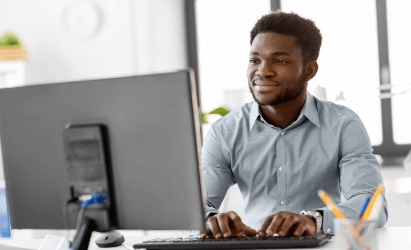 man working at a computer.
