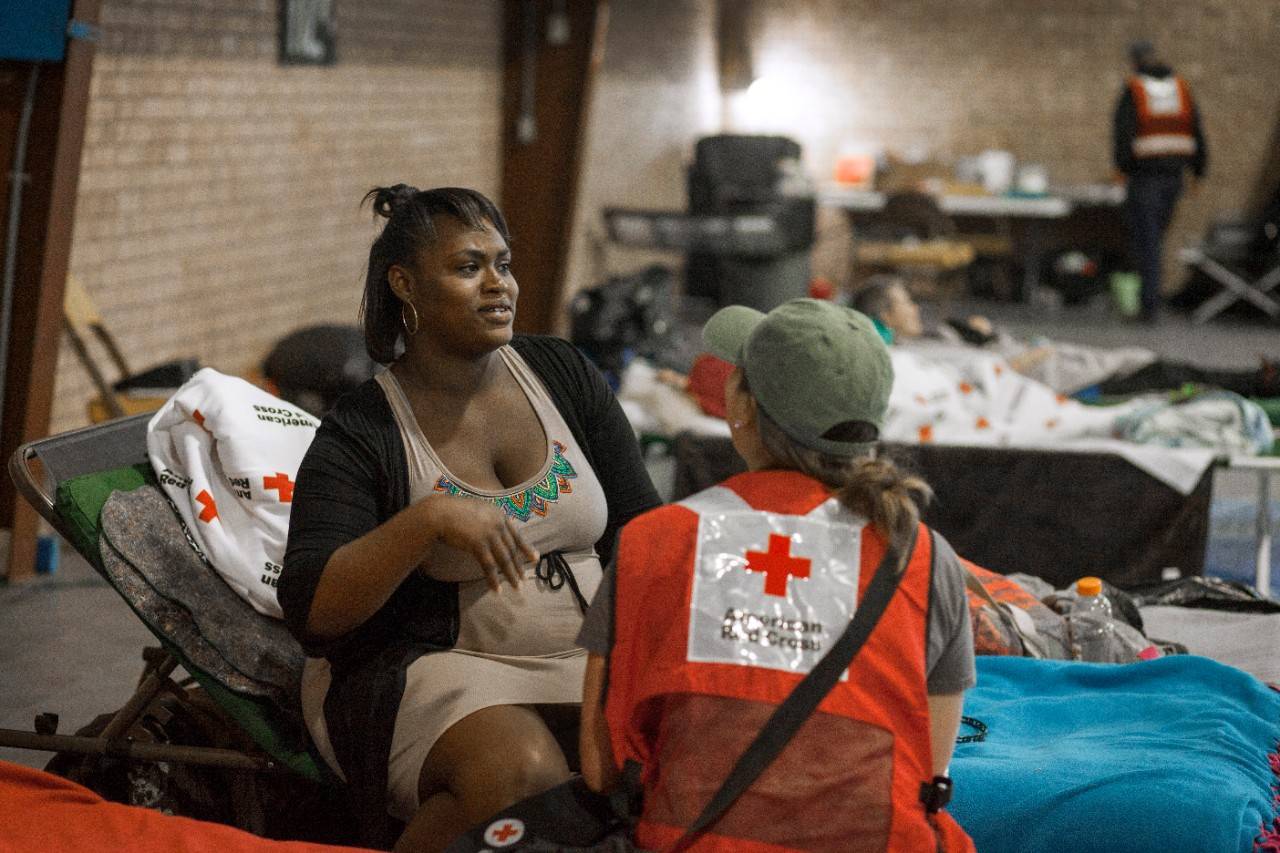 March 24, 2016.  Texas.Michaela and Brandon never planned on staying at the Red Cross shelter for nearly two weeks. “We had to leave our house so quickly, so we were not able to pack or bring anything,” Michaela said.  “The community has really helped by giving us clothes, blankets, and everything that we need so we can begin to start over.  At least we have a safe place to stay.”Photo by Danuta Otfinowski/American Red Cross, Texas Floods 2016  Description: March 24, 2016. Texas. Michaela and Brandon never planned on staying at the Red Cross shelter for nearly two weeks. “We had to leave our house so quickly, so we were not able to pack or bring anything,” Michaela said. “The community has really helped by giving us clothes, blankets, and everything that we need so we can begin to start over. At least we have a safe place to stay.” Photo by Danuta Otfinowski/American Red Cross
