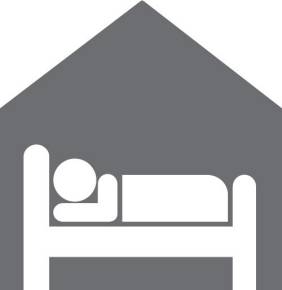 Person sleeping at shelter icon