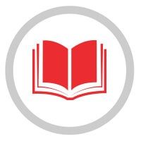 Red book icon inside a gray circle