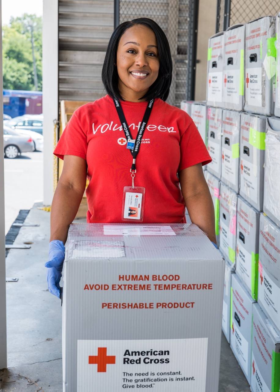 June 9, 2023. Charlotte, North Carolina. Dorothy Miller picks up lifesaving blood from a Red Cross donation site as a volunteer Biomed Transportation Specialist. Photo by Brad Zerivitz/American Red Cross