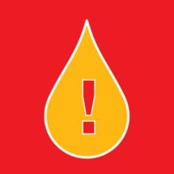 yellow platelet drop with red exclamation point