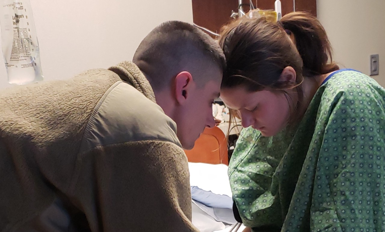 Sergeants Cory Hicks and Shanyn France during labor
