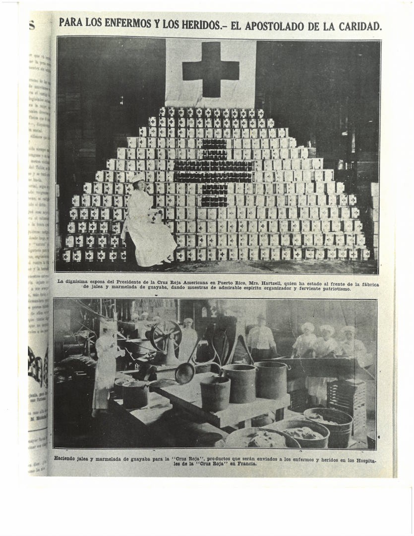 Foto de paquetes de aseo personal para los soldados y jarras de jalea y mermelada para hospitales en la Primera Guerra Mundial