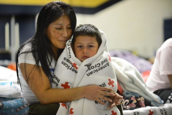 Hurricane Florence mother and toddler in shelter