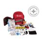 Deluxe 3-Day 72 Hour Emergency Preparedness Kit with items including Hand Crank Flashlight, Multi-Tool, Hygiene Products, First Aid Supplies, Drinking Water, Poncho, Tweezers and Blanket.