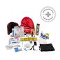 Basic 3-Day 72 Hour Emergency Preparedness Kit with items including Hand Crank Flashlight, Multi-Tool, Emergency Blanket, Poncho, Whistle, Hygiene Products, Water, Tweezers and Bandages.