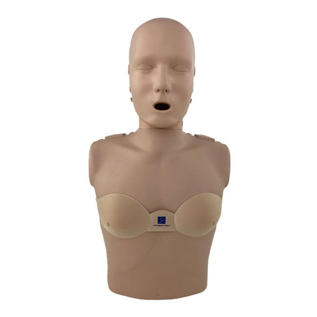 Prestan Female Manikin Accessory on a Prestan Adult CPR Manikin with Tan Skin.