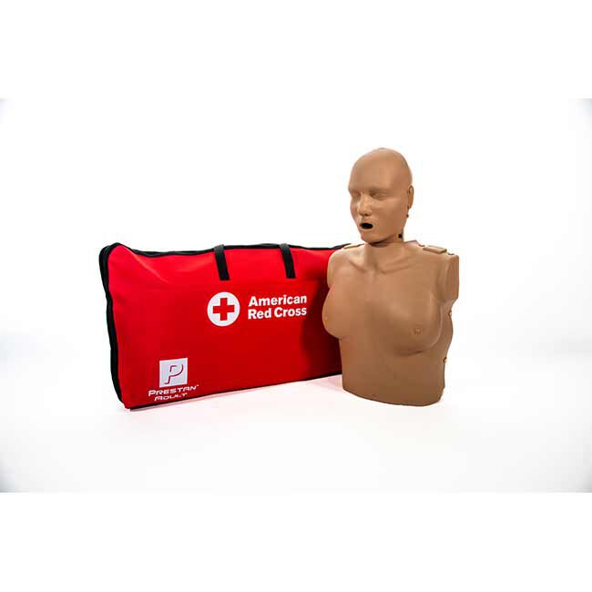Prestan Professional Adult Female CPR Feedback Manikin with Brown Skin and Red Cross Carrying Case.
