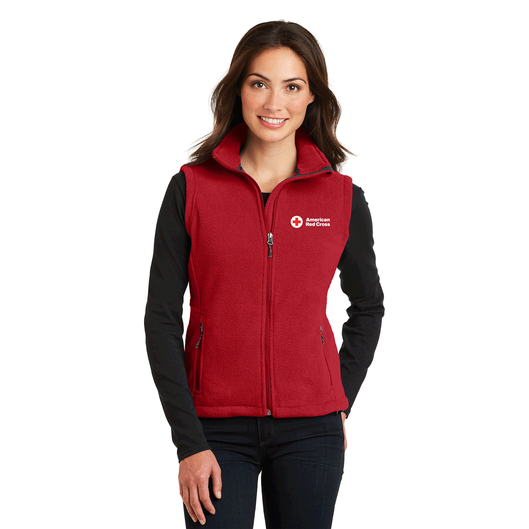 red fleece vest