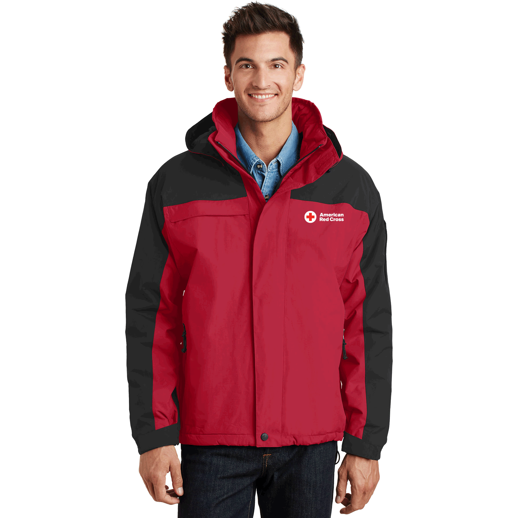 red transparent jacket
