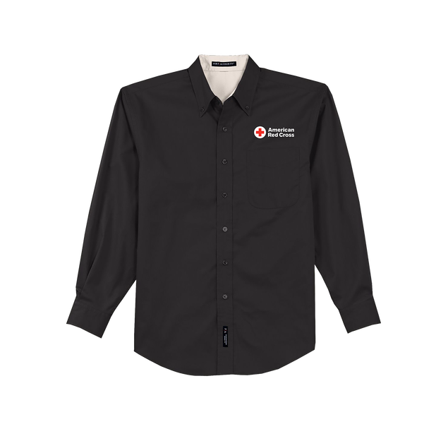 Men's Button Down Oxford Dress Shirt with American Red Cross Logo Red
