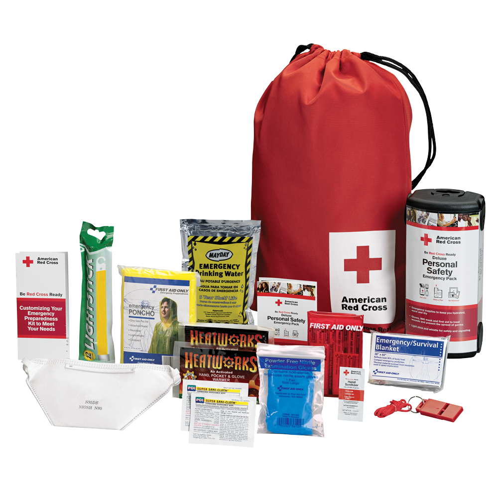 Deluxe Personal Safety Emergency Pack With Bag Red Cross