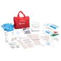 First Aid Kit PLUS  bag and kit contents including blue nitrile gloves, bandages, gauze pads, tweezers, scissors, and an ice pack.