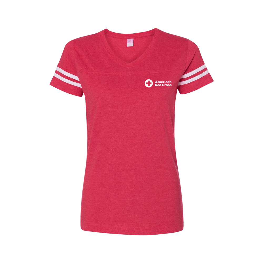Women S V Neck Football Jersey T Shirt Red Cross Store