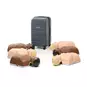3 Brown Little Anne QCPR Enabled Adult CPR Manikins and 3 Tan Little Anne QCPR Enabled Adult CPR Manikins Laid Flat Next to a Carrying Case.