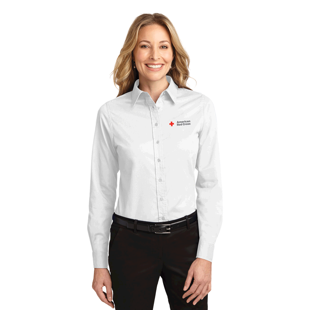 Women's Button Up Oxford Dress Shirt with Logo Red Cross Store