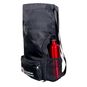 Side view of the Red Cross Drawstring Backpack with a water bottle in the side pocket.