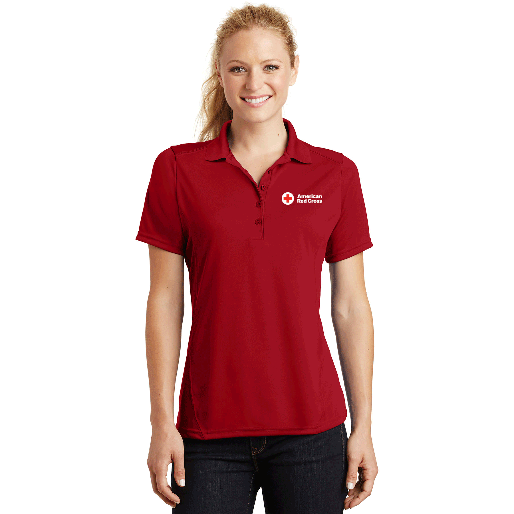 women's red shirt with collar