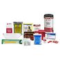 Deluxe Personal Safety Emergency Pack items including Drinking Water, Heatworks Warmers, Emergency Blanket, Whistle, Hand Sanitizer, Gloves, Light Stick, Wipes, and Bandages.