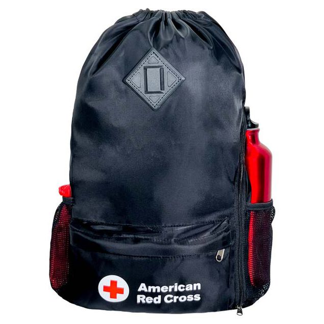 Red Cross Drawstring Backpack, Water Resistant (Empty)