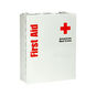 Metal cabinet of the Medium 25-Person Workplace ANSI A+ First Aid Kit showing the front and cabinet hinge on the side.